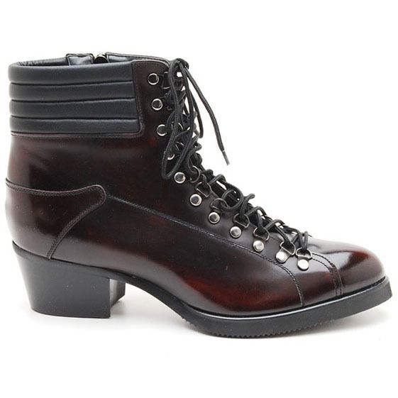 Men real Leather Lace Up zip ankle Mid calf bootie boot  