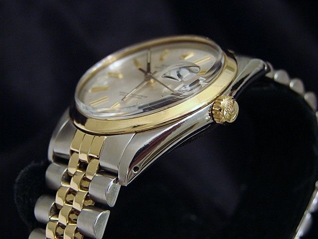 MENS 2TONE 18K YELLOW GOLD/STAINLESS ROLEX DATE WATCH  