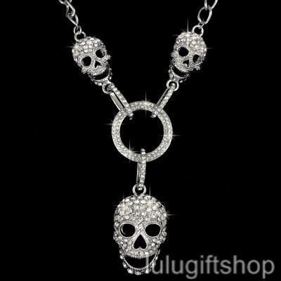 SKULLS HIPHOP PENDANT NECKLACE USE SWAROVSKI CRYSTAL  