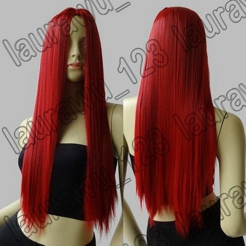 28 No Bangs Long Dark Red Straight Cosplay Wig 82  