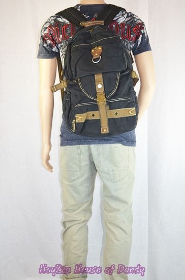 Mens Vintage Canvas Full Size backpack Laptop Bag Black  