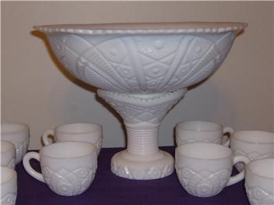 McKee Milk Glass Punch Bowl Set   Depression Era  