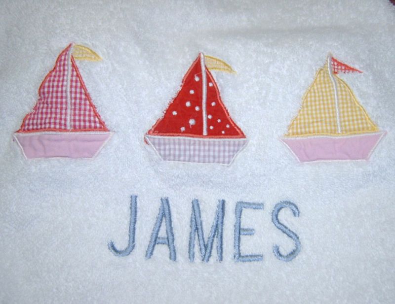 Orris White Turkish Towels Sailboat Monogram JAMES  