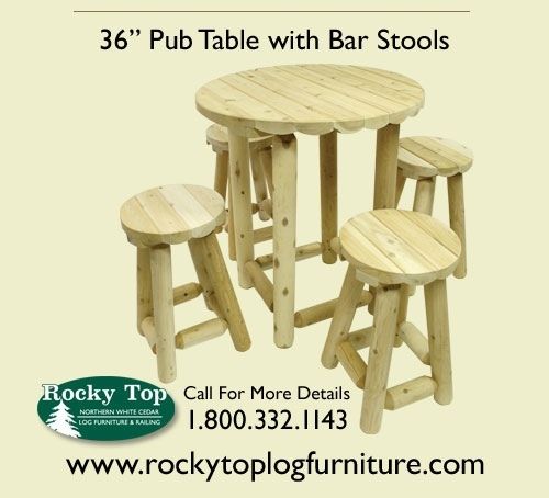36 Pub Table w/Stools, Cedar Rustic Bistro Furniture  