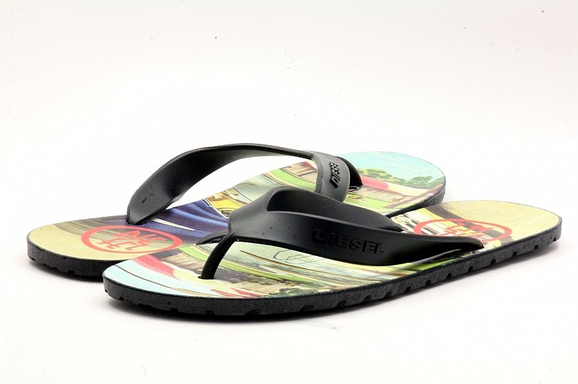 Diesel Mens Flip Flops Splish Black/Graystone Sandals ST # PR715 