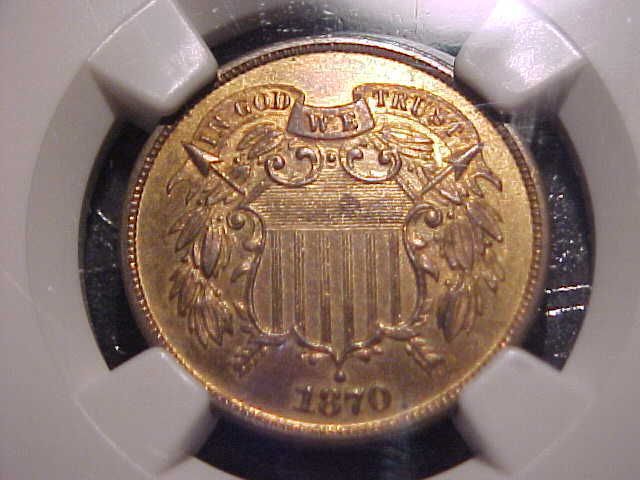 NGC Proof 64RB 1870 Two 2 Cent Piece 1000+ Minted  