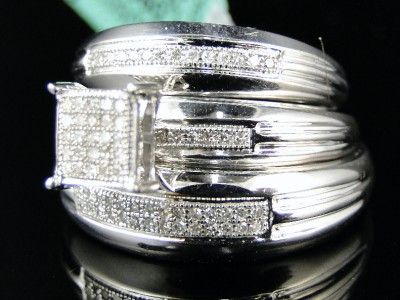 LADIES + MENS WEDDING BAND ENGAGEMENT DIAMOND TRIO SET  