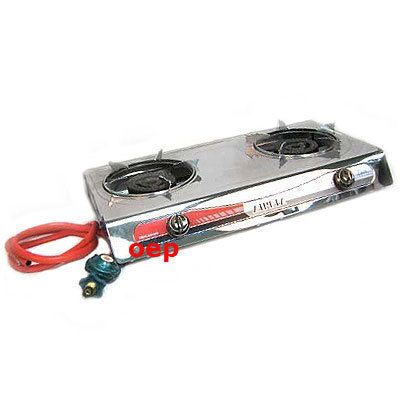 PORTABLE PROPANE GAS STOVE DOUBLE BURNER T GATE CAMPING  