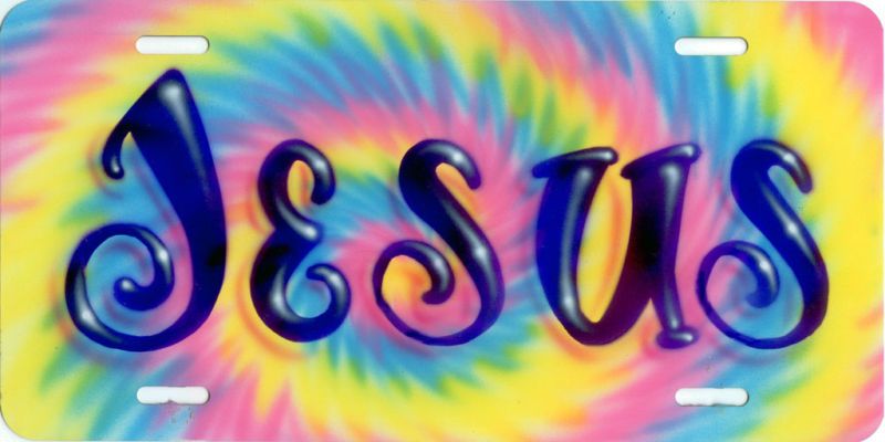 Custom Airbrushed Car Tag License Tie Dye Jesus  