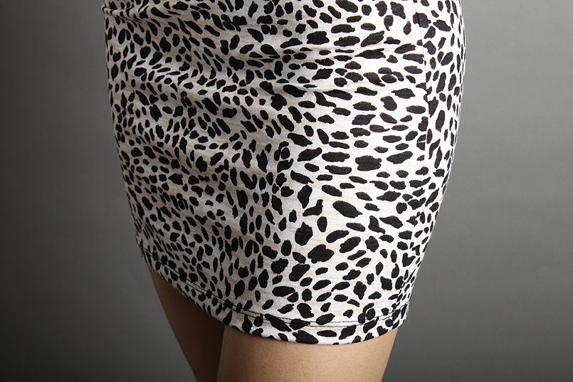 SEXY Leopard Pencil Stretch Knit Slim Mini Skirt Beige  