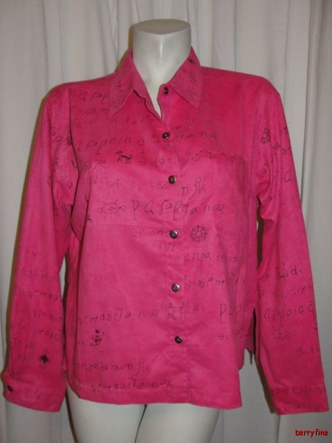   Pink Black Suede Feel Polyester Long Sleeve Shirt Top Size 2  