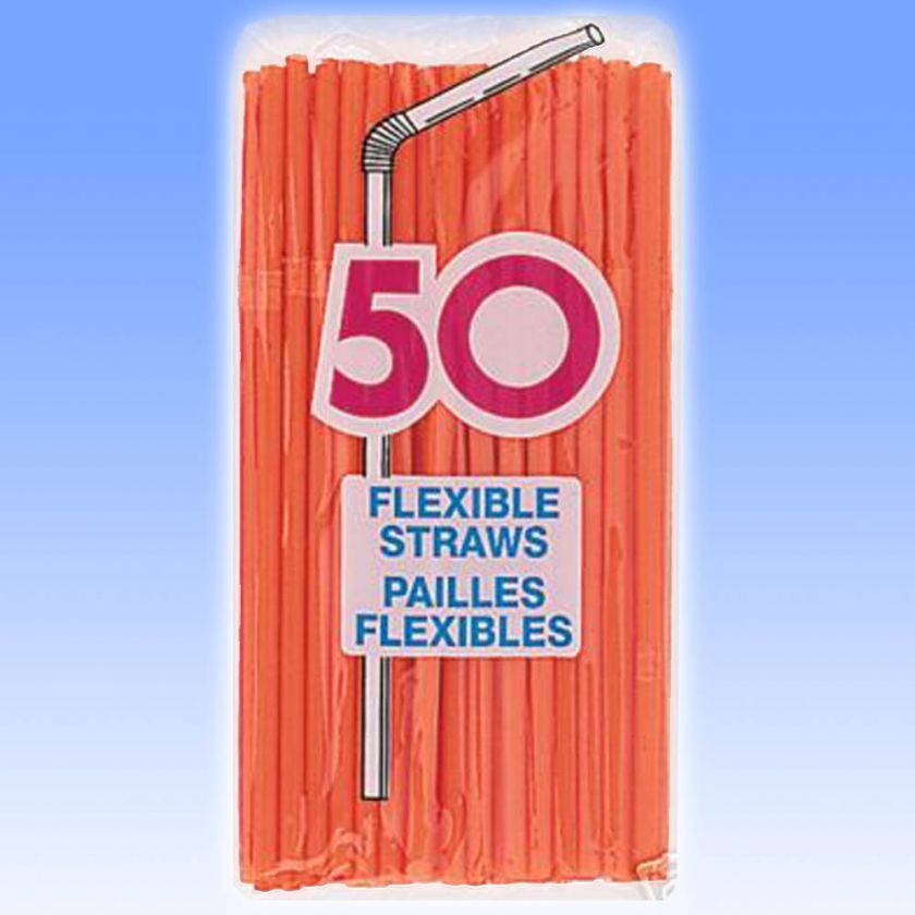 50 Orange Flexible Drinking Straws Kids Party Item  