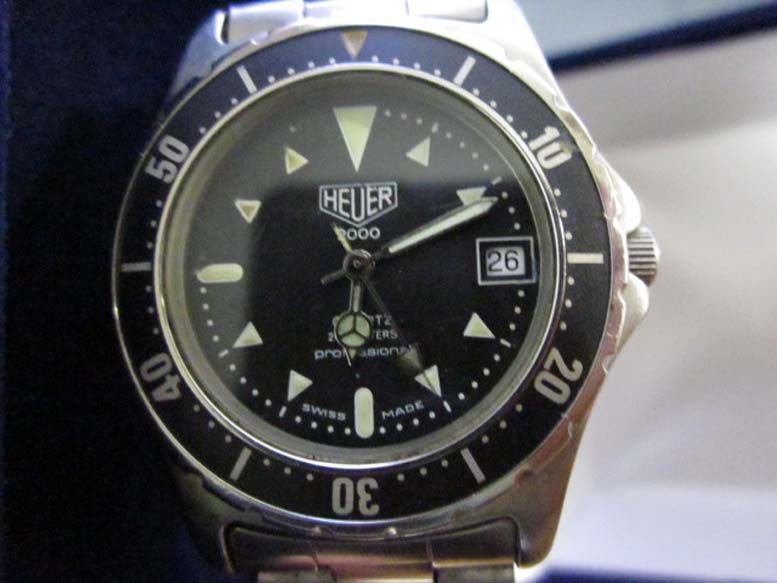 Vintage Heuer Leonidas 2000 Professional Black Date S/S Mens Watch 