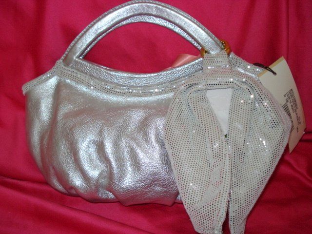 Italian SOFIA C evening purse bag silver leather New with Tags $210