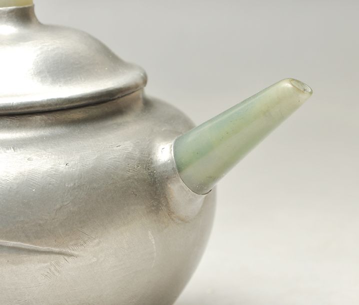 Rare 19th century Chinese Yixing teapot inlay Hotan jade flowers and 