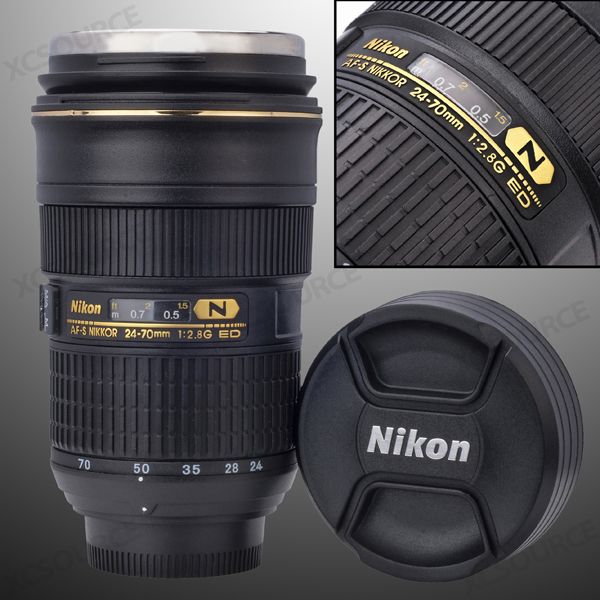 Nikon Camera Lens Cup Mug 24 70mm THERMOS Coffee + Pouch ZOOM ABLE 