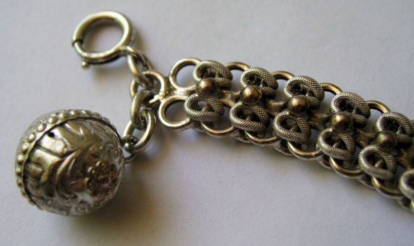 ANTIQUE FRENCH SILVER VERMEIL CHARM BRACELET w BALL FOB  