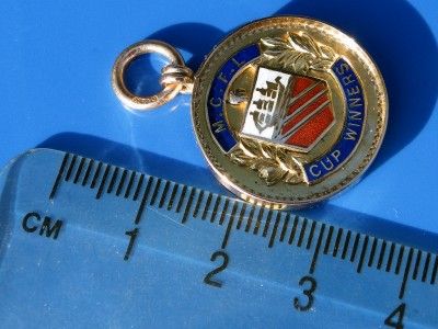 1GRAM ANTIQUE 9ct GOLD ENAMEL FOOTBALL FOB MEDAL 1931  