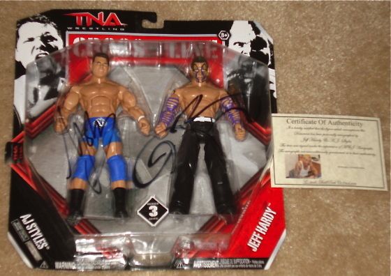 AJ STYLES & JEFF HARDY AUTOGRAPHED ACTION FIGURE (W/ PROOF) TNA WWE 