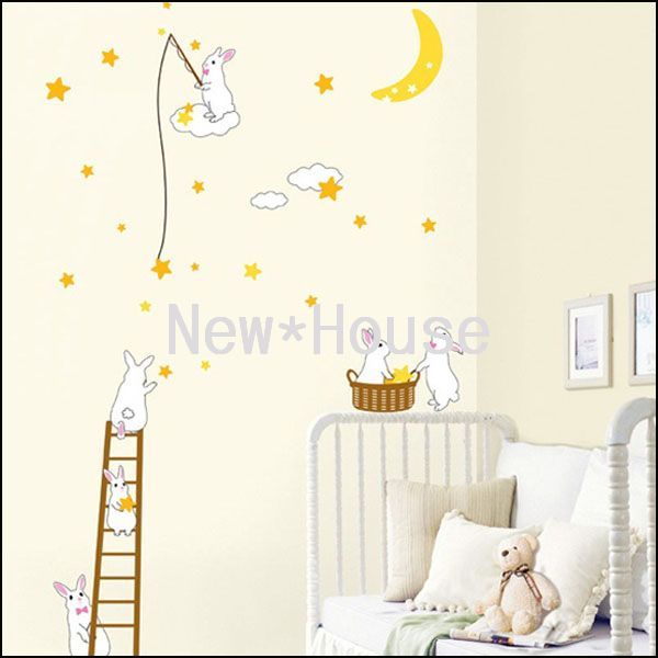 Rabbit Moon Wall Stickers REMOVABLE Decor Decal Z101  