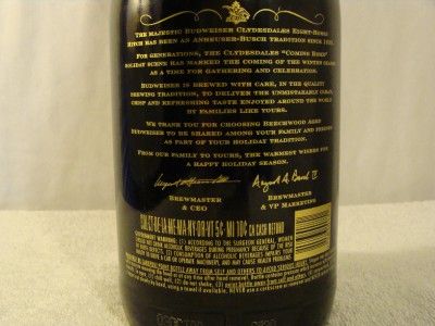 2001 BUDWEISER COMMEMERATIVE BOTTLE & 4 GLASS SET EXLNT  