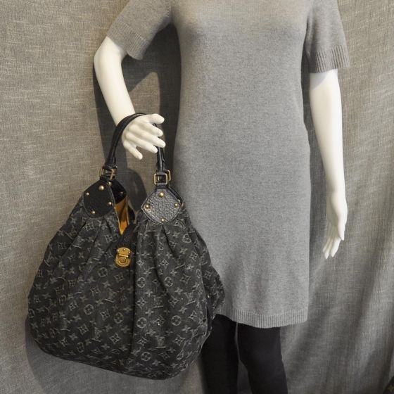 LOUIS VUITTON Denim Mahina XL Handbag Noir Black LV  