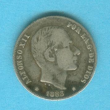 SPAIN PHILIPPINES 1883 20 CENTAVOS ALFONSO XII #102  