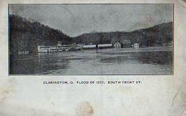 Folks viewing flood from boats, Clarington OH 1907  