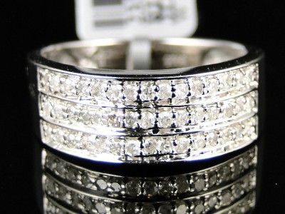 MENS LADIES WHITE GOLD FINISH 7.5 MM GENUINE DIAMOND WEDDING BAND RING 