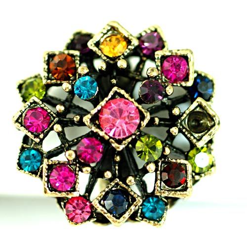   Holy Copper Polygon Multicolor CZ Diamante Ring Fashion Jewelry  
