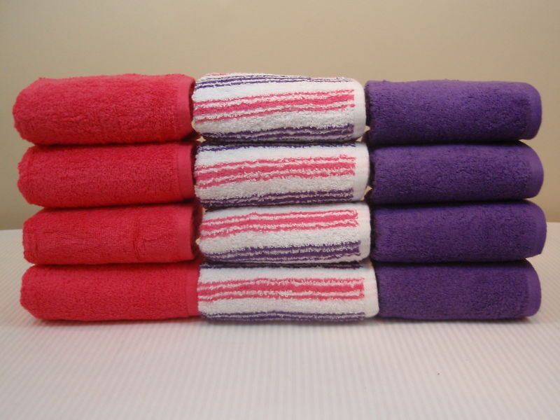 Set of 12 Pink Purple 100% Cotton Hand Towels  