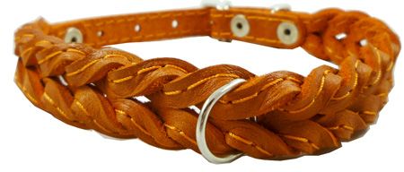 Genuine Leather Dog Collar 11 14 Braided Orange Small  