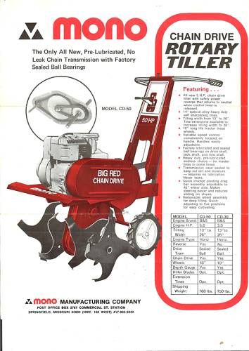 Vintage Mono Rotary Tiller part color sales sheet  