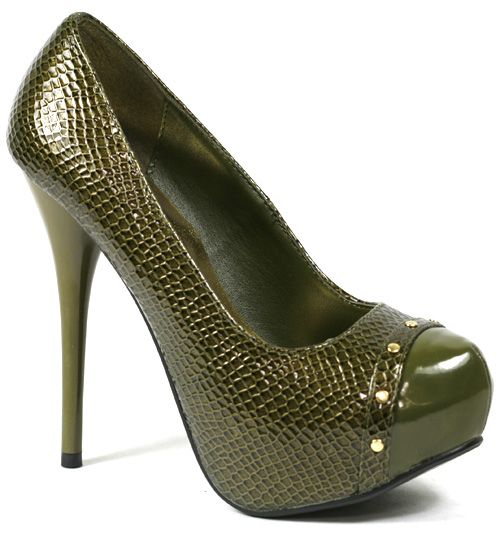 Olive Green Snake Platform Stiletto Pump 9 us QUPID  