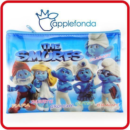 U233 Blue smurfs plastic pen pencil stationery bag  