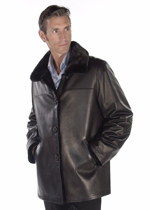 Mens SHEARED BLACK MINK REVERSIBLE LEATHER JACKET COAT  