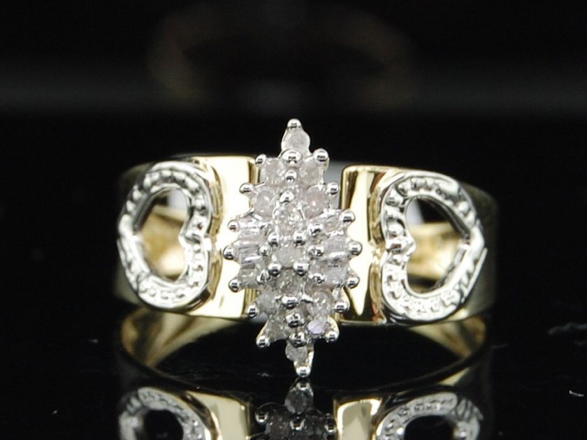 LADIES YELLOW GOLD CLUSTER DIAMOND ENGAGEMENT RING BAND  
