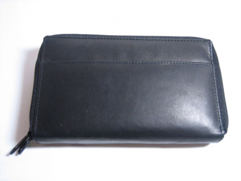 NEW 2 ZIPPERS AROUND COW HIDE LEATHER CHECKBOOK WALLET  