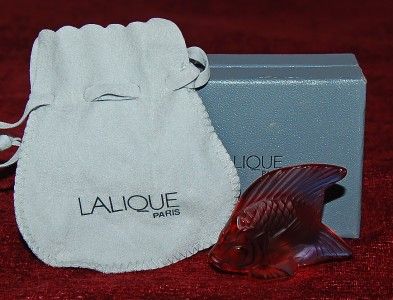 LALIQUE FISH OPAQUE PINK #16 MIB WITH LALIQUE POUCH MAGNIFICENT 