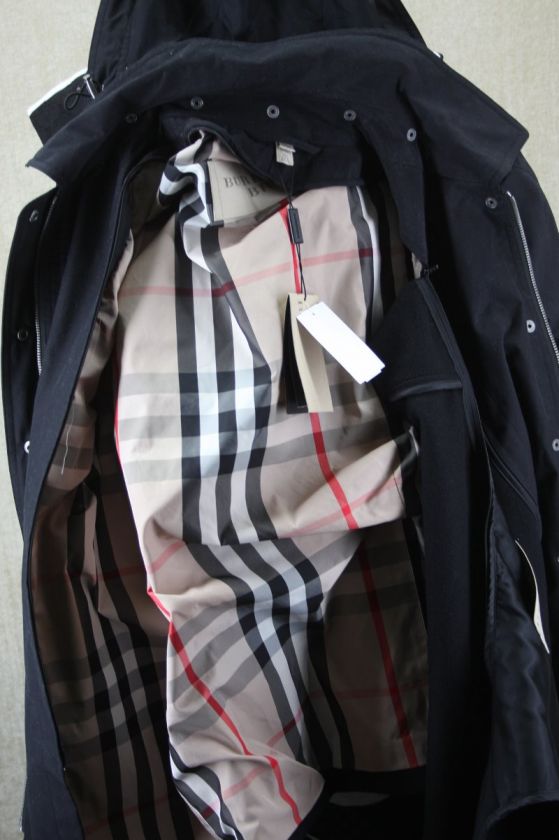 Burberry Brit Hattingly Womens Black Hooded Raincoat size 6 Petite NWT 