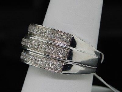 MENS WHITE GOLD FINISH PAVE DIAMOND WEDDING BAND RING  