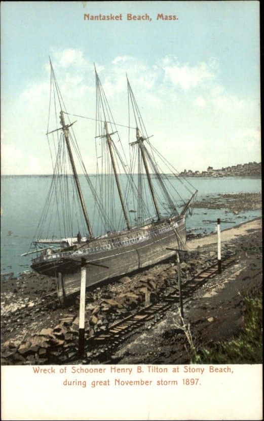 NANTASKET BEACH MA Shipwreck Ship Wreck Schooner Henry B Tilton c1910 