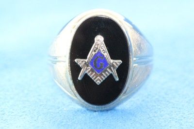 ANTIQUE MASON FREEMASON MOSONIC RING 14K GOLD G ONYX  