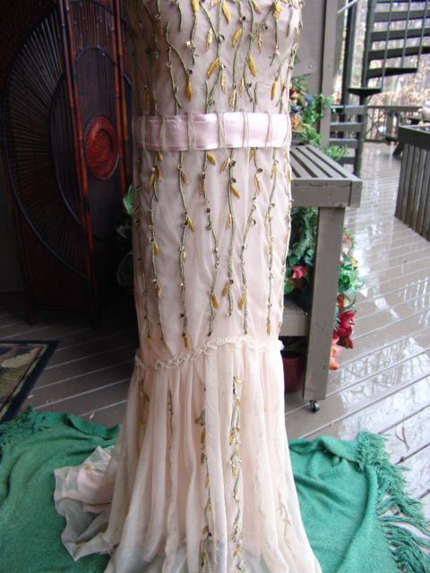   COUTURE EMBROIDERED gold MESH pink GOWN long dress $16,000 14 L  