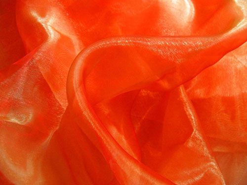 B85 Iridescent Orange Gold Crystal Organza Fabric by M  