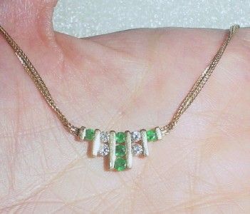 14K YG VINTAGE EMERALD DIAMOND NECKLACE 19   LB1701  