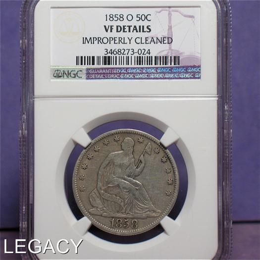 1858 O SILVER SEATED LIBERTY HALF DOLLAR NGC SLAB (PS  