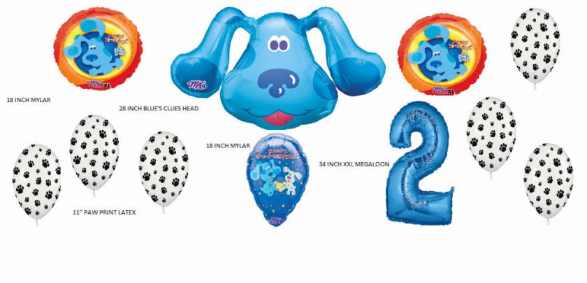 2nd BIRTHDAYBLUES CLUES 11 PIECE BALLOON MYLAR BOUQUET, BRAND NEW 