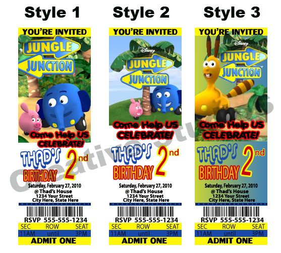 Jungle Junction Birthday Party Favor Ticket Invitations  