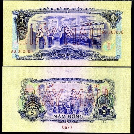 SOUTH VIETNAM 5 DONG P42 1966 RIFLE UNC SPECIMEN BANK NOTE  